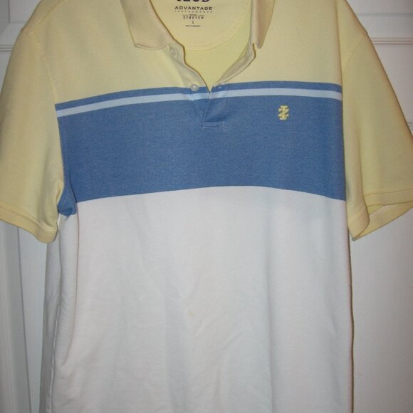 IZOD Advantage Performance Natural Stretch Polo Shirt Men's L Yellow Blue White - Picture 1 of 3